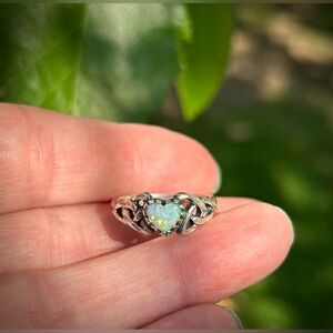 Opal Celtic Heart Ring 925 Sterling Silver 6